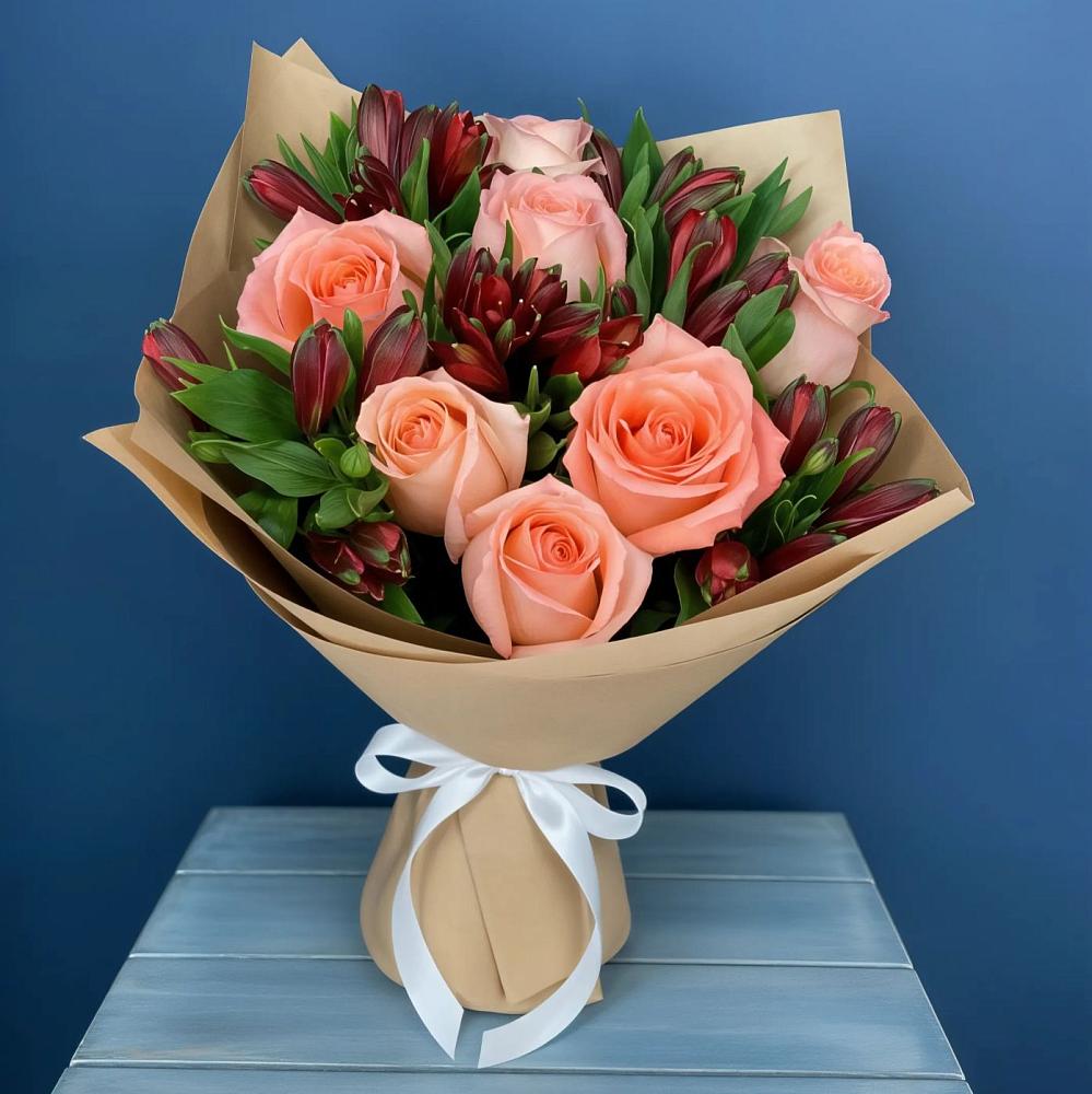 Букет цветов из: Розы и Альстромерии в Пшизове