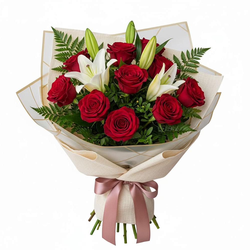 Букет цветов из: Лилии и Розы в Пшизове